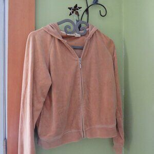 B Moss Zip Up Velour type Tan hooded Sweatshirt
